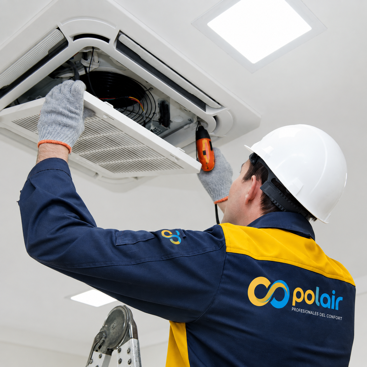 Técnico PolAir dando servicio a un sistema de distribución de aire